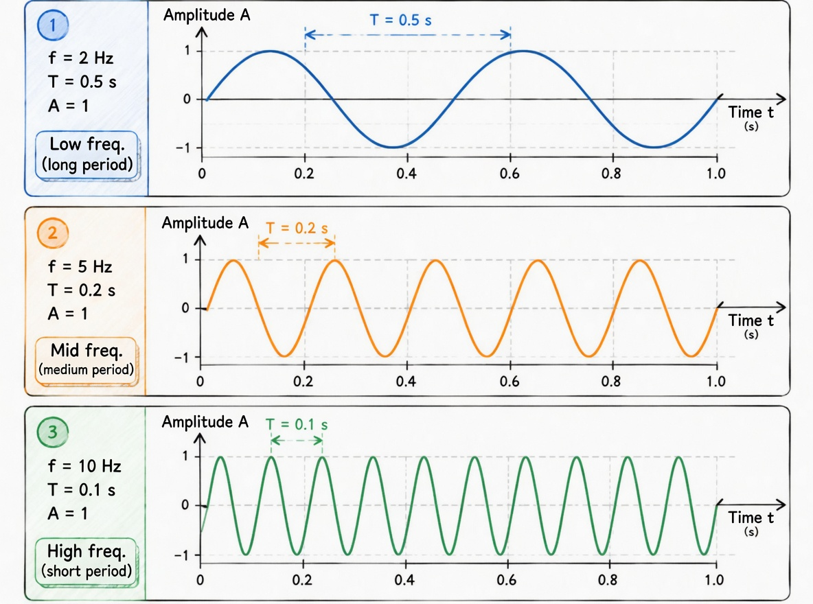 Figure 2.1 Sine waves at three frequencies