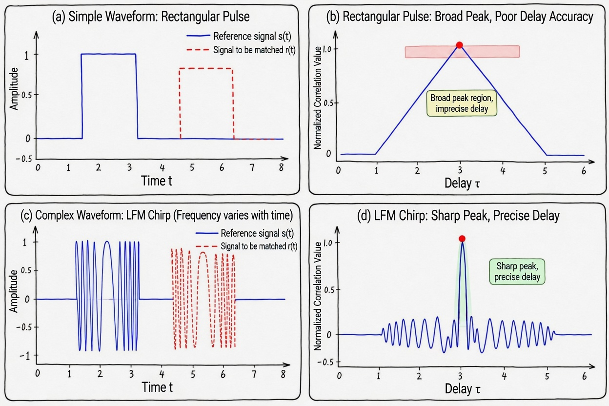 Figure 4.12 Effect of waveform structure on cross-correlation peaks