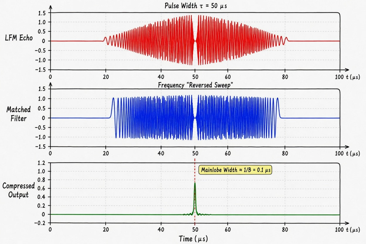 Figure 4.14 Compression effect of LFM matched filtering