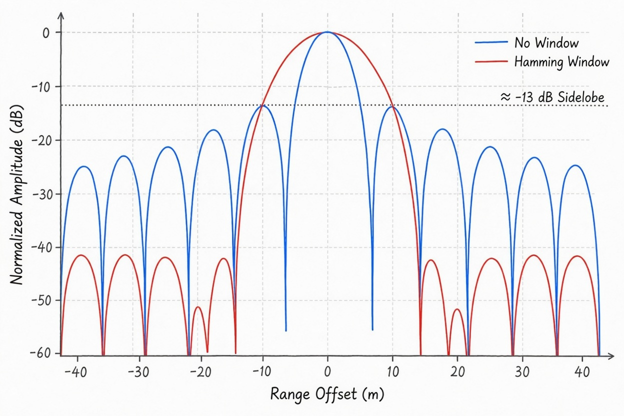 Figure 4.17 Effect of windowing on main lobe and sidelobes