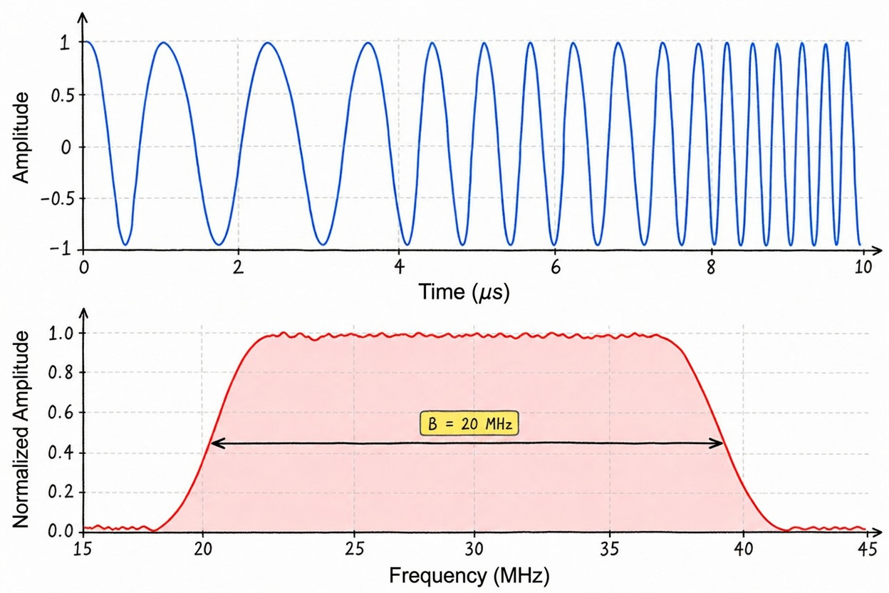 Figure 4.6 Time-domain and frequency-domain of LFM signal