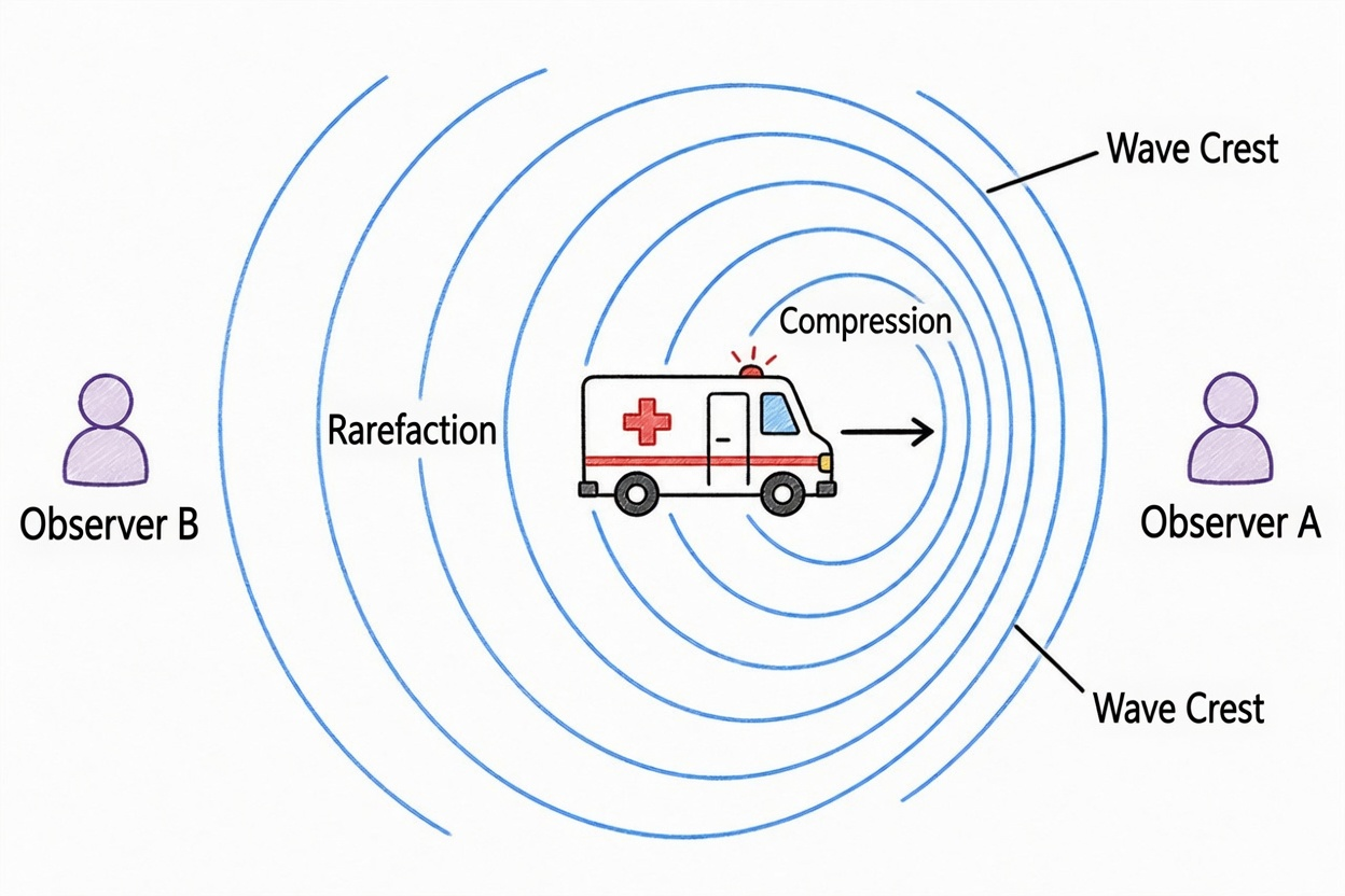Figure 5.1: Wave crest compression and stretching in the Doppler effect