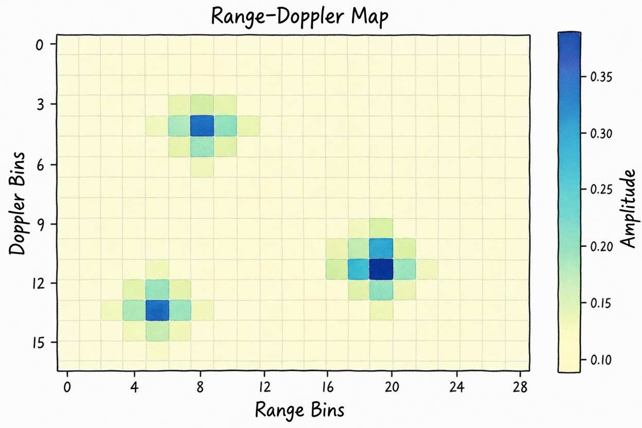 Figure 5.7 Range-velocity map formed after slow-time FFT