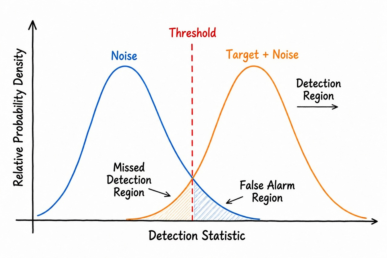 Figure 6.3 Threshold tradeoff when noise samples and target samples overlap
