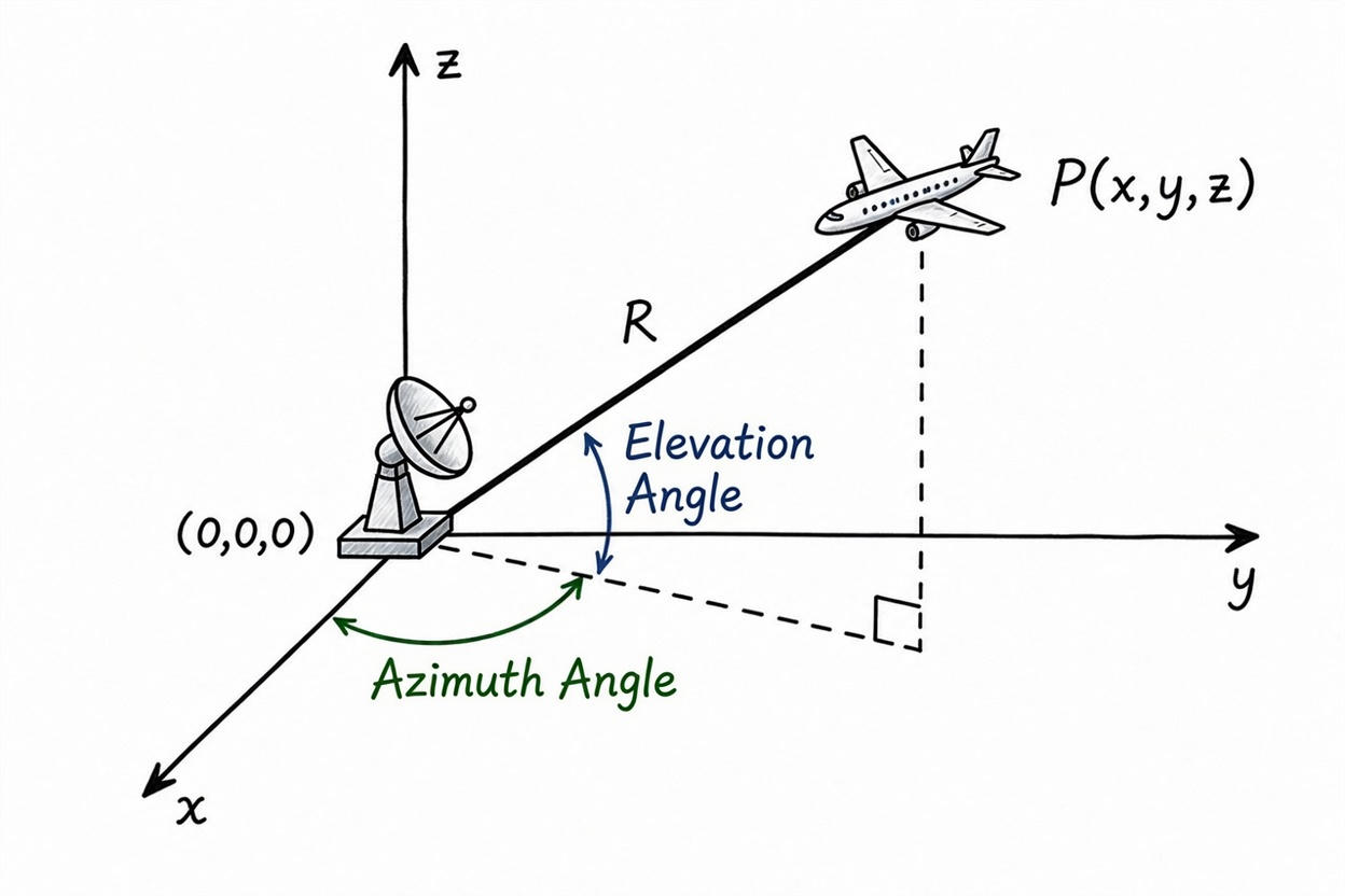 Figure 7.1 Azimuth and elevation in radar coordinate system