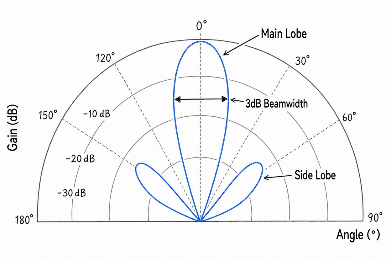 Figure 7.2 Antenna Pattern: Main Lobe and Sidelobes