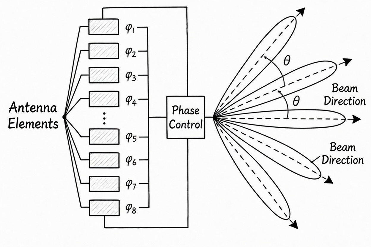 Figure 7.6 Beamforming principle of phased array antennas