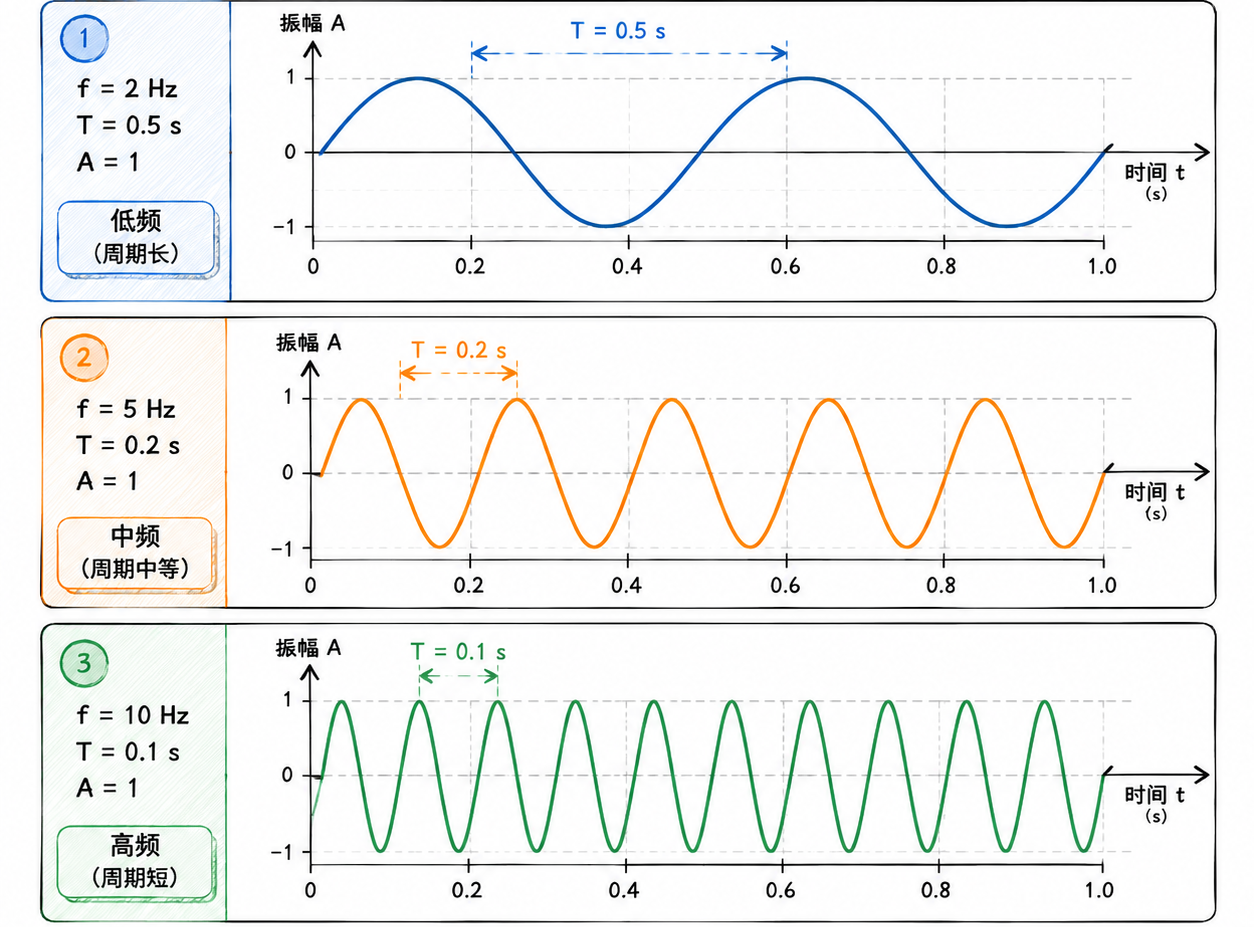 Figure 2.1 Sine waves at three frequencies