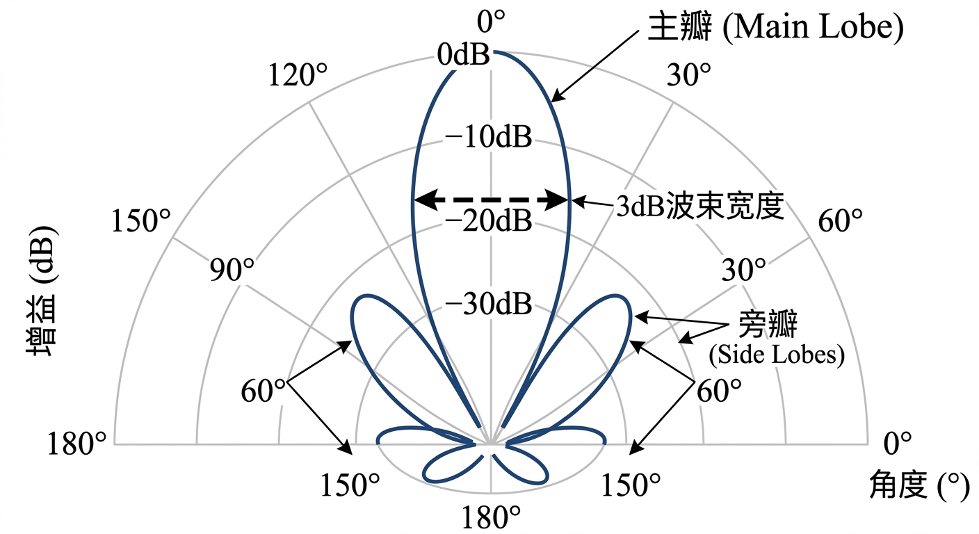 天线方向图：主瓣与旁瓣